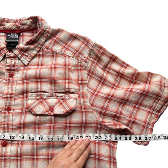North Face Mens XL Red Plaid Check 100% Cotton Short Sleeve Button Up Shirt - Picture 11 of 12